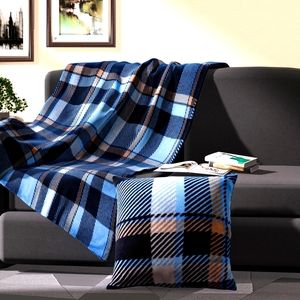 NEW Homesmart 2 in 1 Plaid Design Flannel Blanket Pillow - Blue